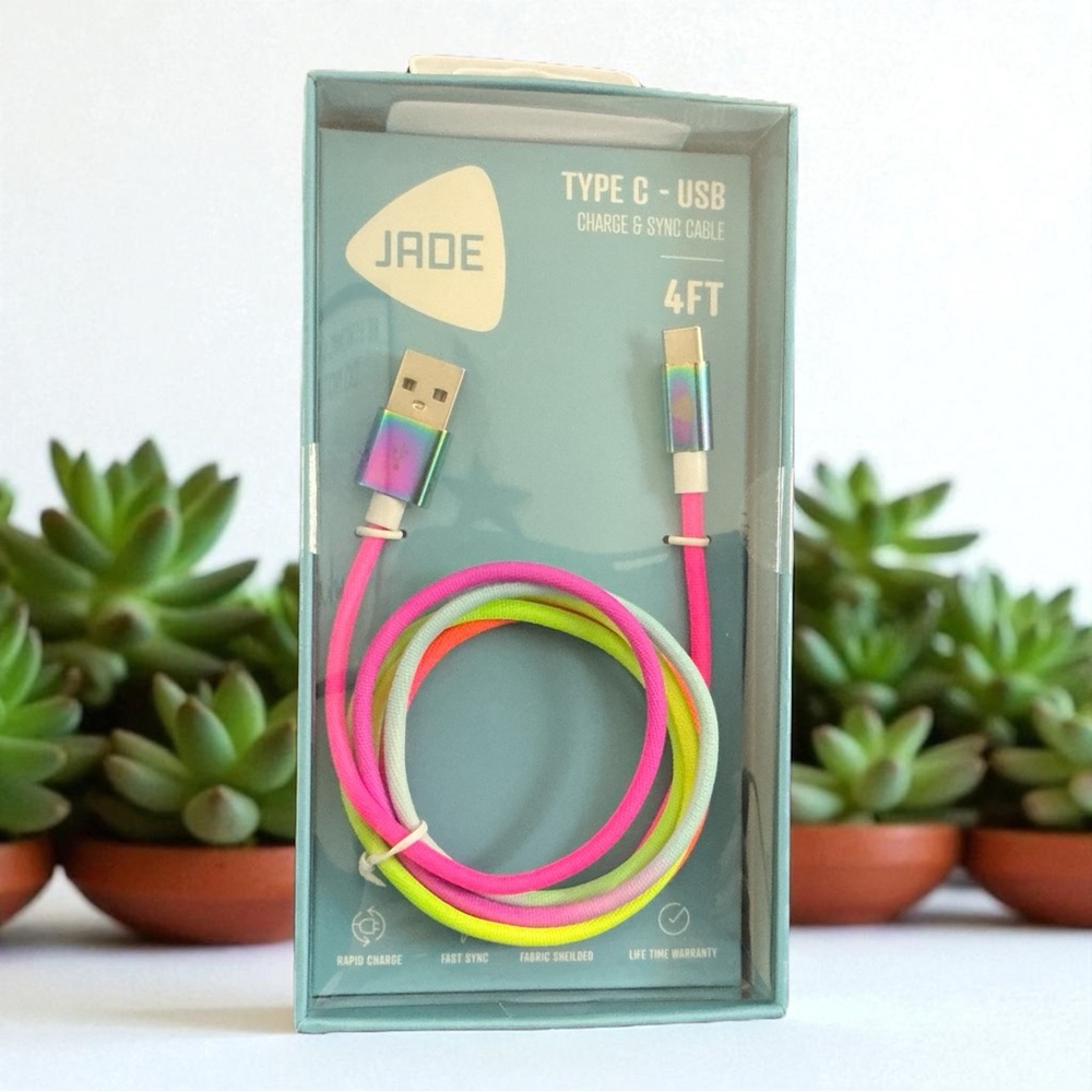 Jade Type C USB Cable - Neon Pink and Green